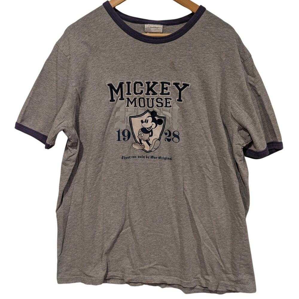 Vintage Walt Disney World Mickey Mouse 1928 Original Tee‎ Shirt Embroidered Gray